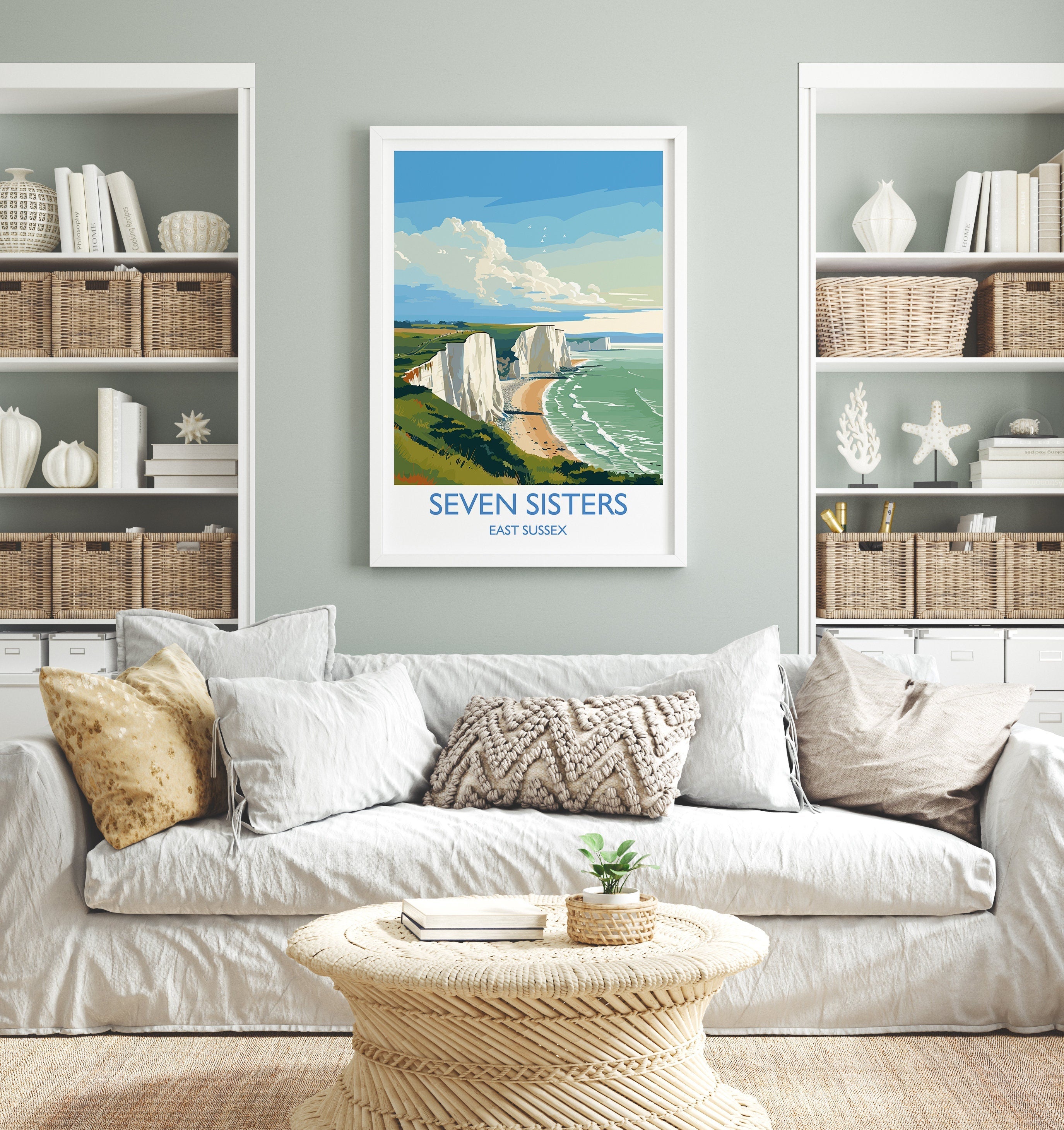 Seven Sisters Travel Poster Wall Art, Seven Sisters Travel Print, East Sussex, English Coastal Art, Seven Sisters Gift, Art Lovers Gift NQ Media Designs