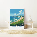Seven Sisters Travel Print Wall Art, Seven Sisters Travel Poster, East Sussex, English Coastal Art, Seven Sisters Gift, Art Lovers Gift NQ Media Designs