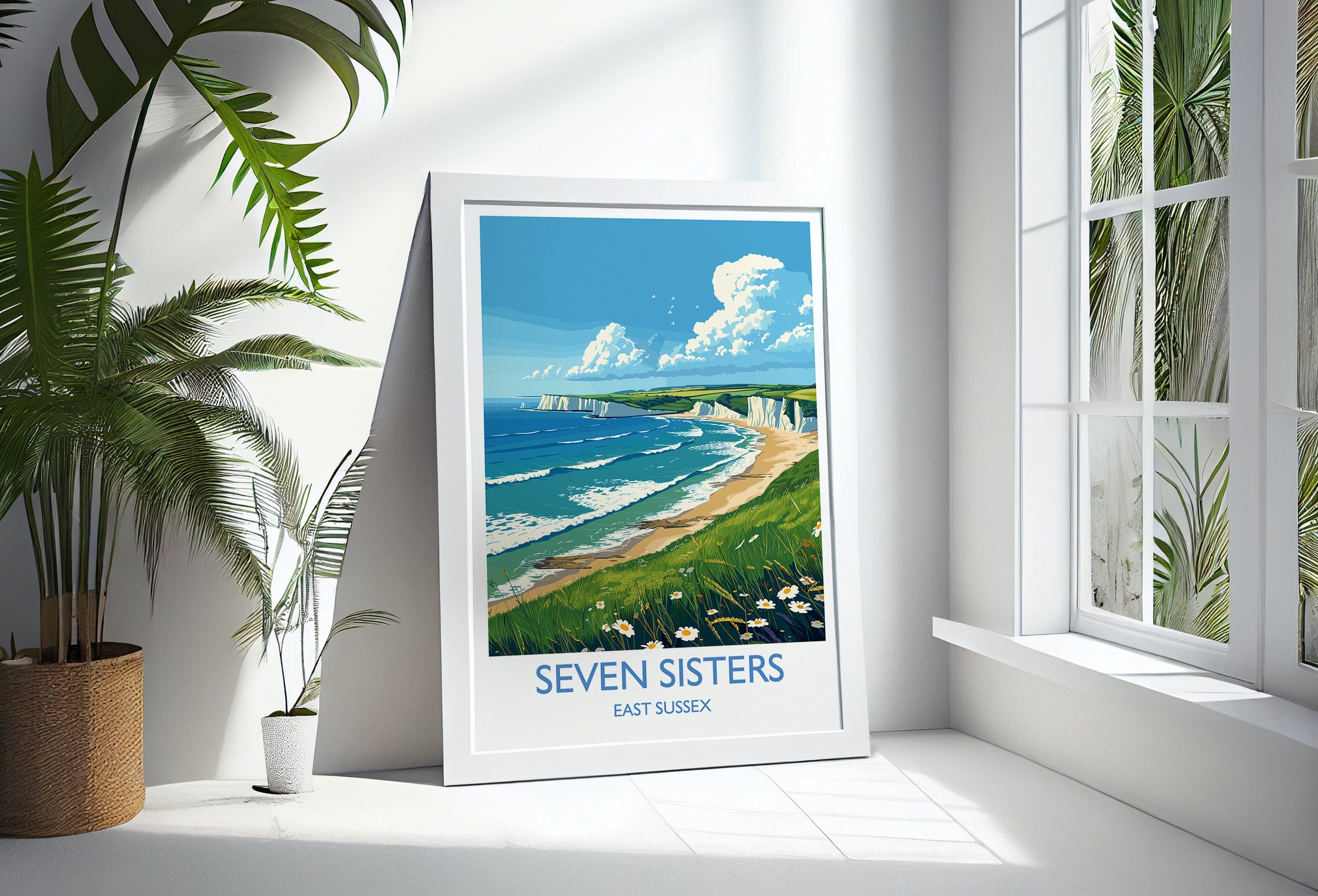 Seven Sisters Travel Print Wall Art, Seven Sisters Travel Poster, East Sussex, English Coastal Art, Seven Sisters Gift, Art Lovers Gift NQ Media Designs