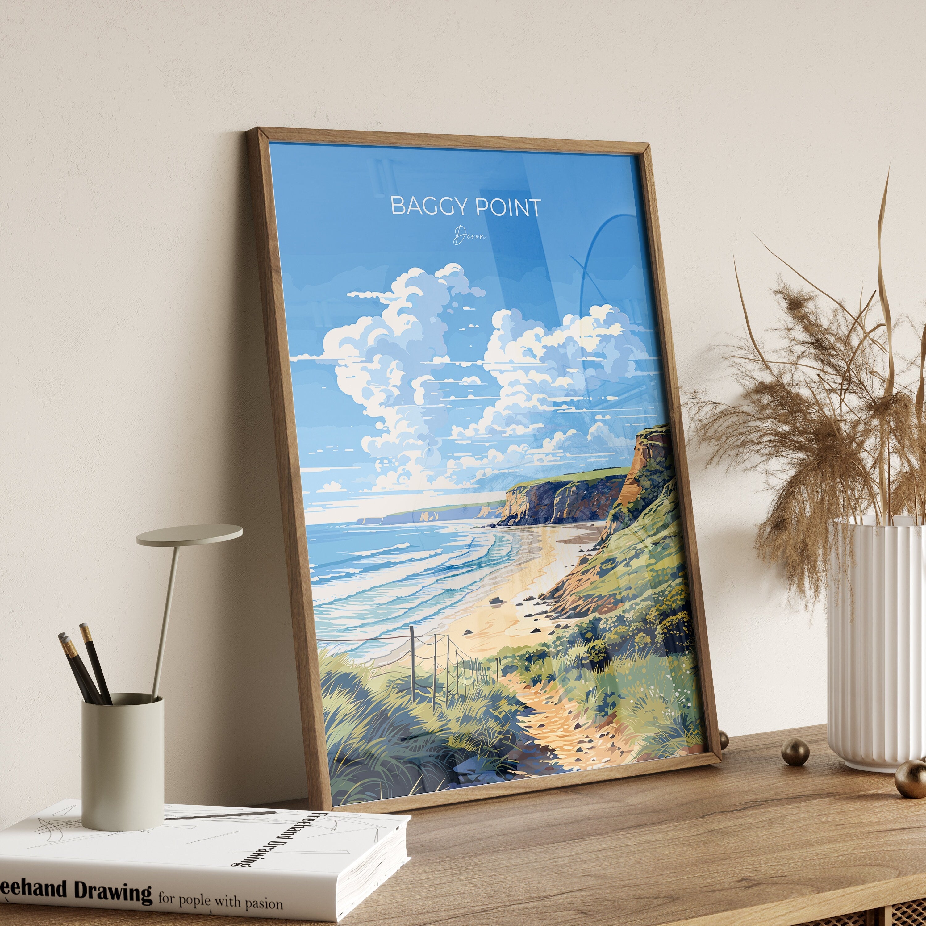 Baggy Point Travel Print Wall Art, Travel Poster of Baggy Point,England, Devon Art Lovers Gift, Travel Art Gift NQ Media Designs