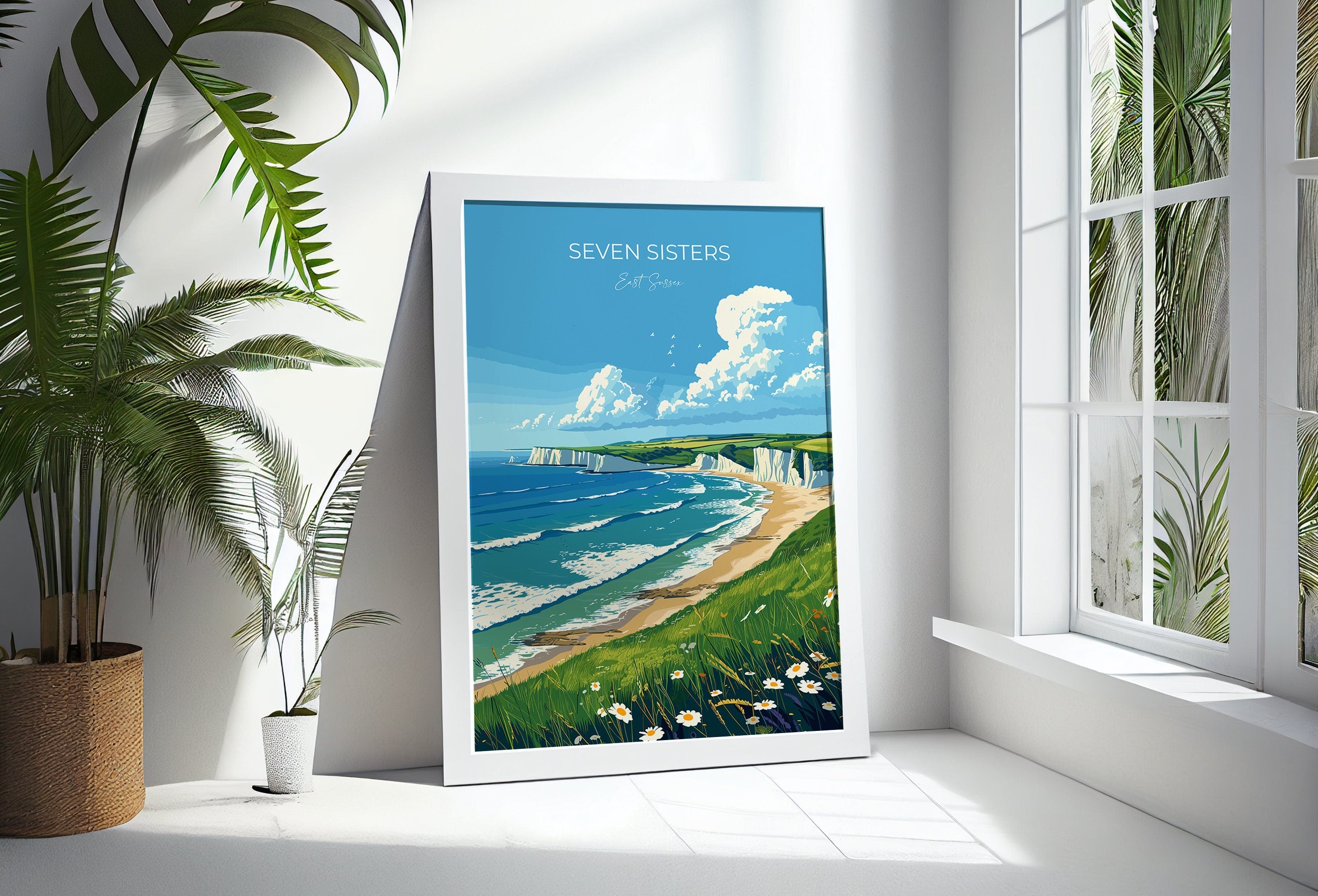 Seven Sisters Travel Print Wall Art, Seven Sisters Travel Poster, East Sussex, English Coastal Art, Seven Sisters Gift, Art Lovers Gift NQ Media Designs