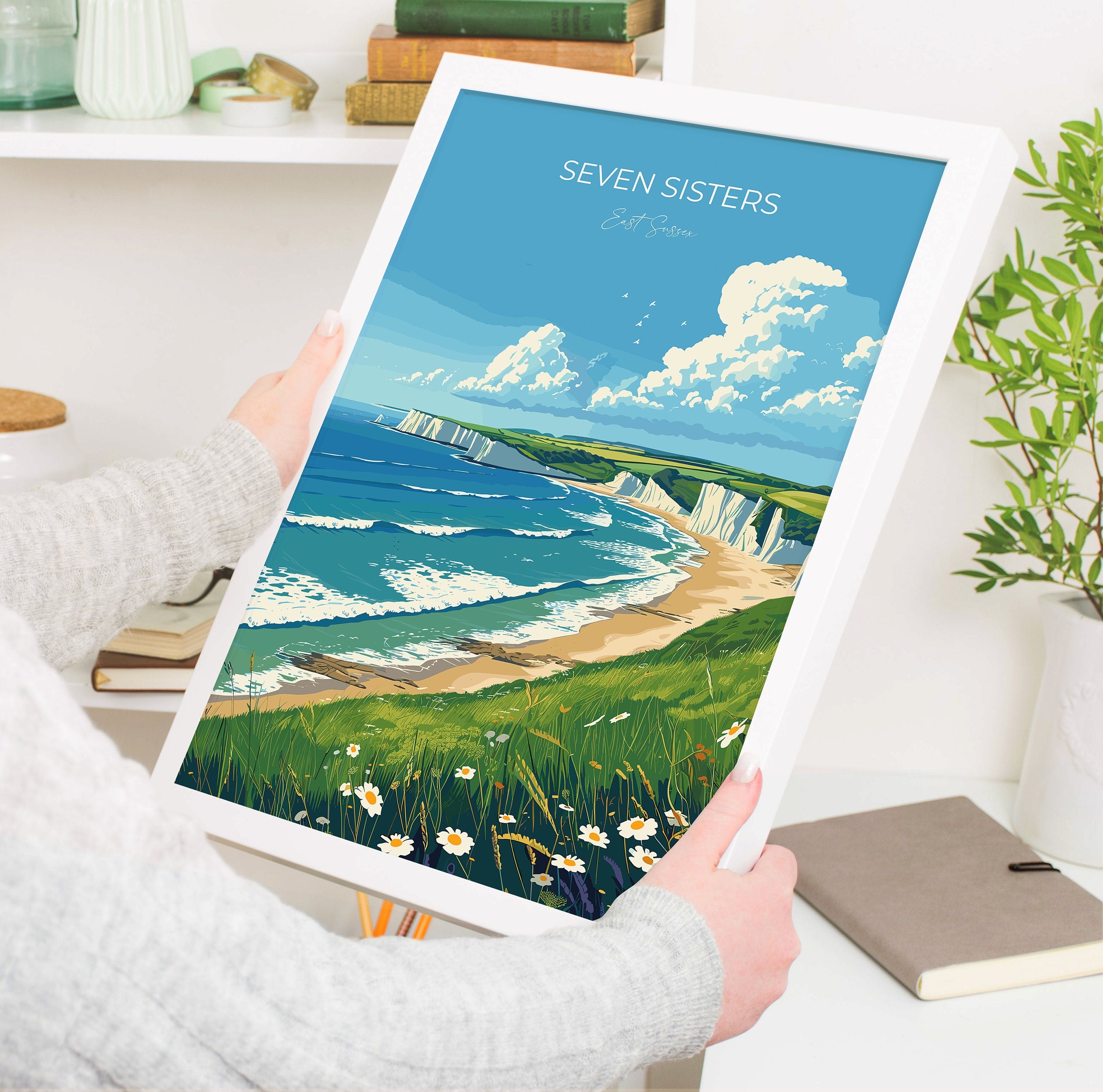 Seven Sisters Travel Print Wall Art, Seven Sisters Travel Poster, East Sussex, English Coastal Art, Seven Sisters Gift, Art Lovers Gift NQ Media Designs
