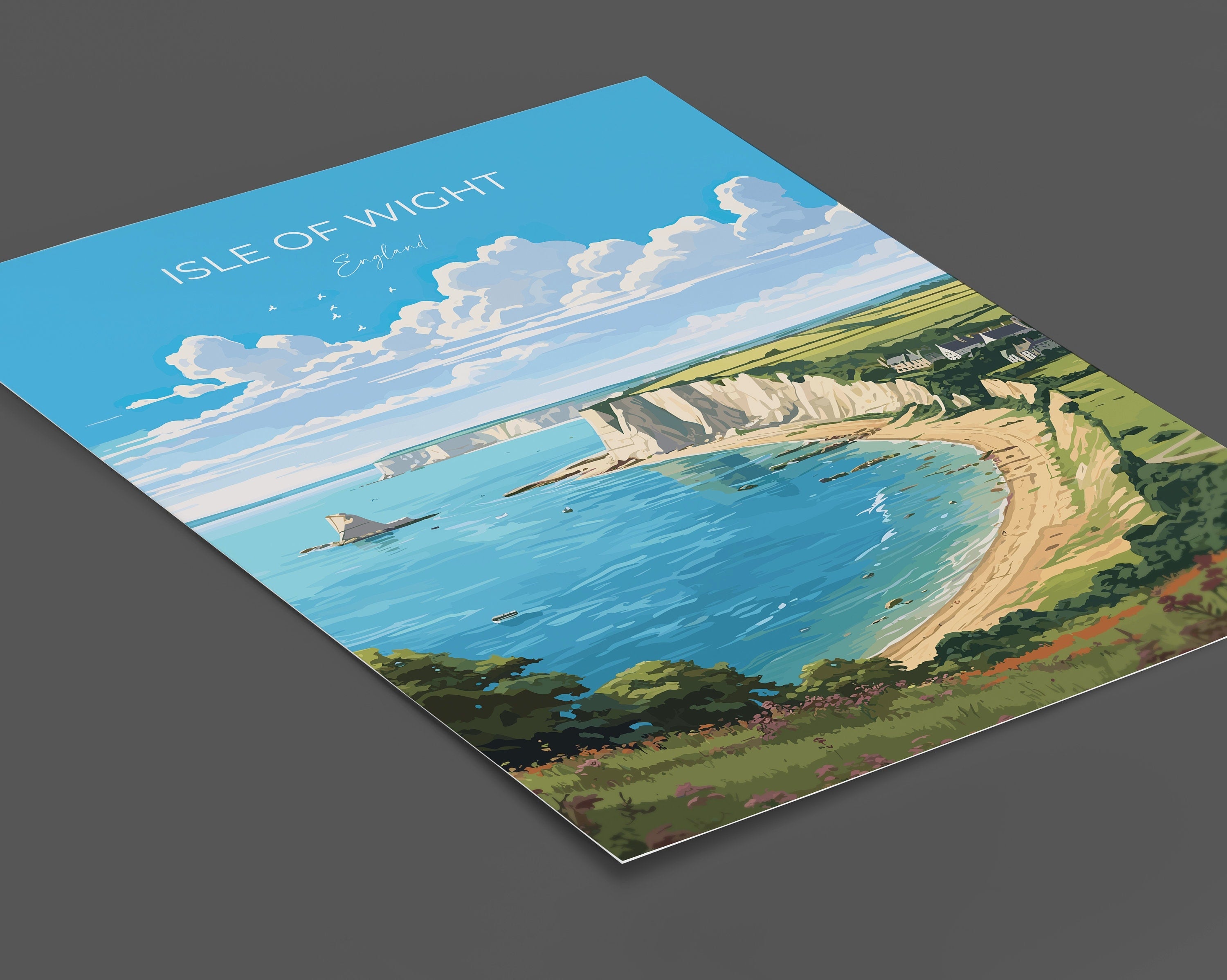 Isle of Wight Travel Print Wall Art, Isle of Wight Travel Poster, English Coastal Art, Isle of Wight Gift, Art Lovers Gift NQ Media Designs
