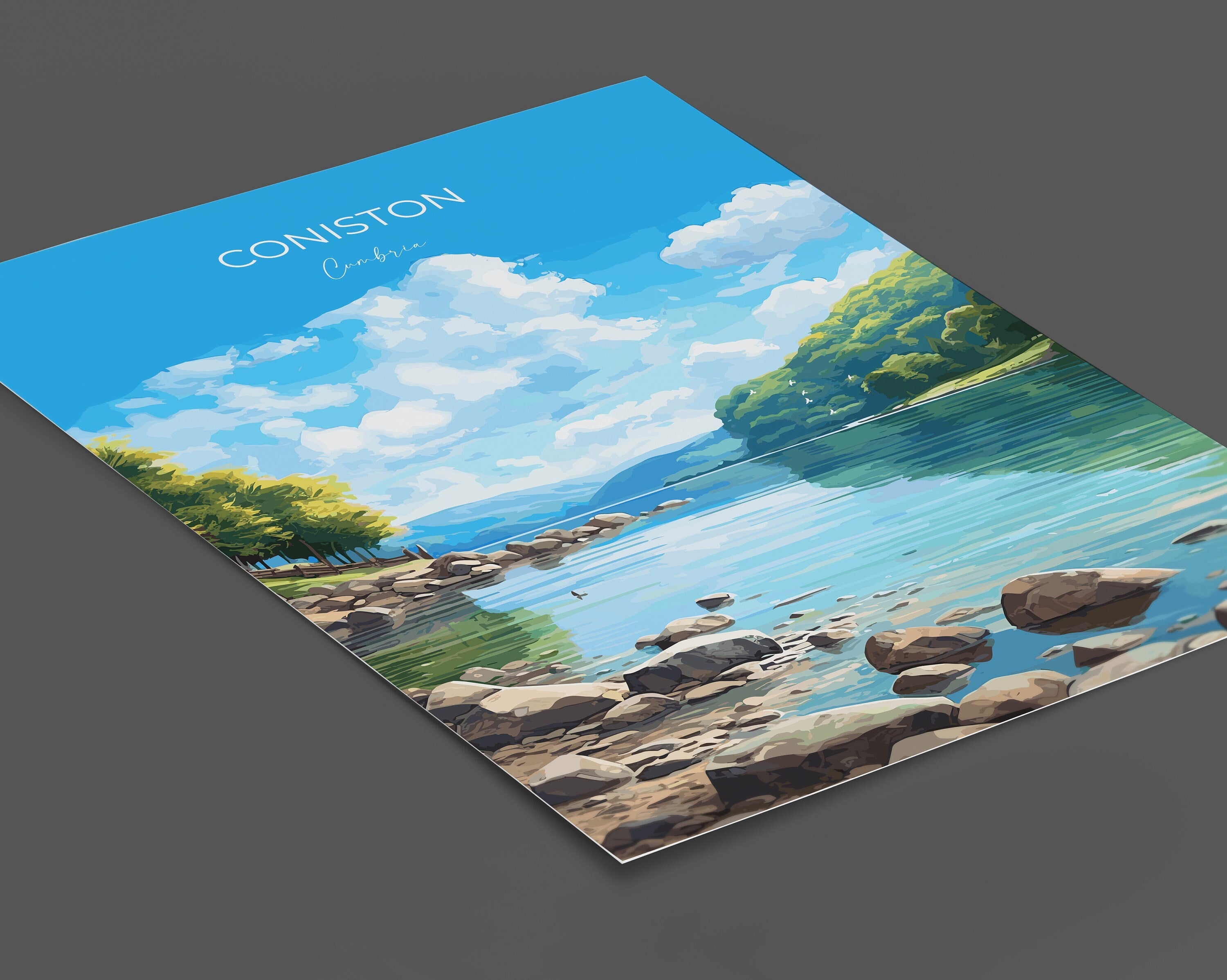 Coniston Travel Wall Art Poster, Coniston Travel Print, England, Cumbria Art, Coniston Art Lovers Gift, Lake District Gift NQ Media Designs
