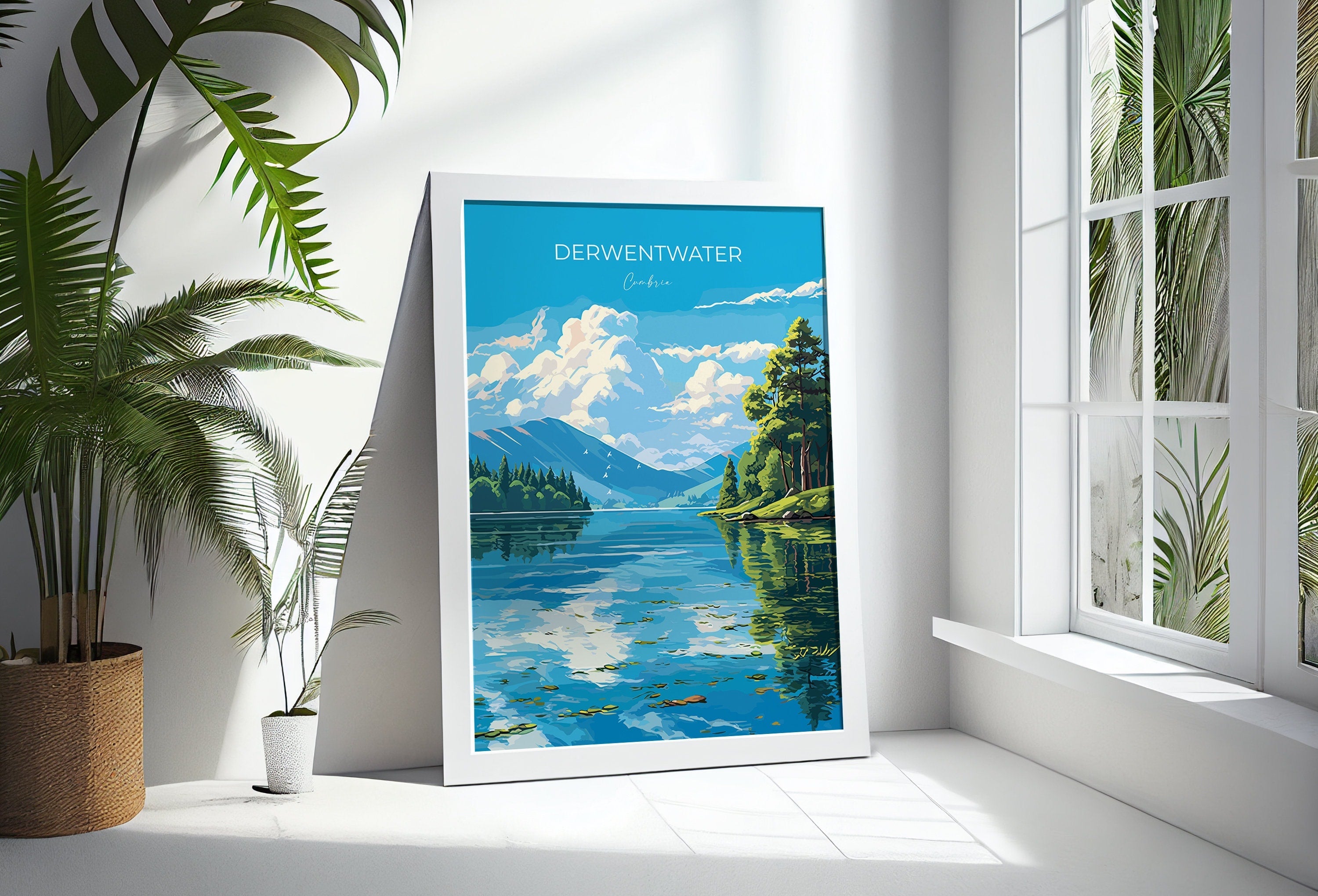 Derwentwater Travel Poster, Derwentwater Travel Print, England, Cumbria Art Lovers Gift, Derwentwater Gift, Lake District, Wall Art Print NQ Media Designs