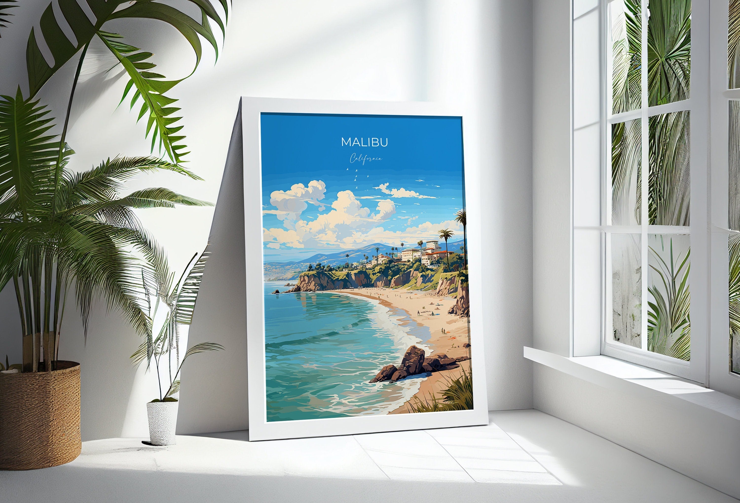 Malibu Travel Poster, Travel Print of Malibu, California, Malibu Art Lovers Gift, USA Gift, Wall Art Print NQ Media Designs