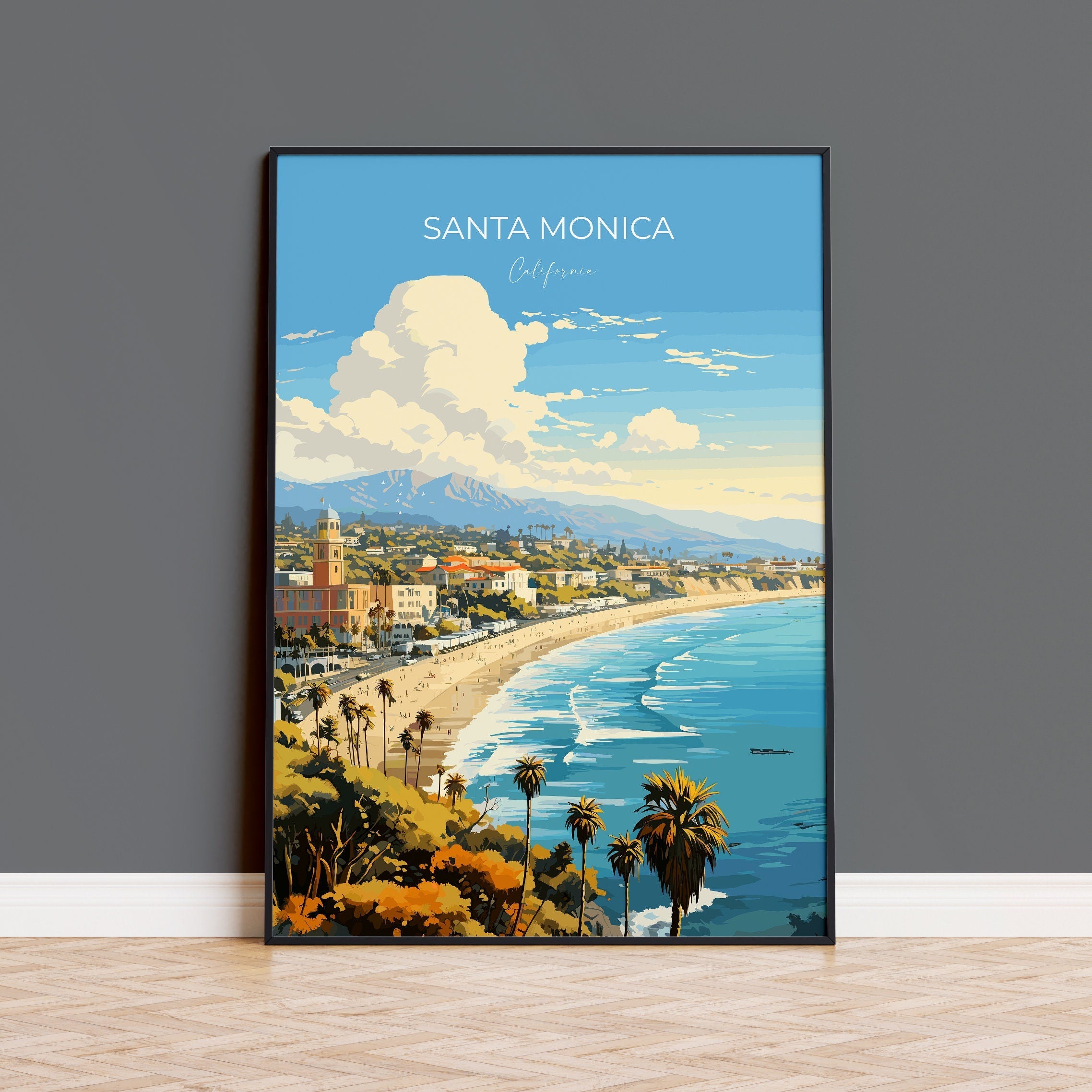 Santa Monica Travel Poster, Travel Print of Santa Monica, California, Santa Monica Art Lovers Gift, USA Gift, Wall Art Print NQ Media Designs