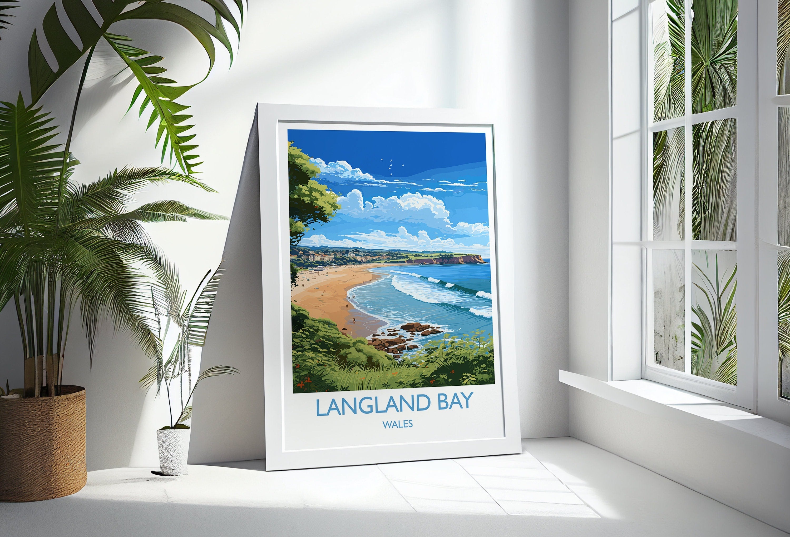 Langland Bay Travel Poster Wall Art, Langland Bay Travel Print, Mumbles Art Gift, Wales, Welsh Art Gift, Wall Art Print NQ Media Designs