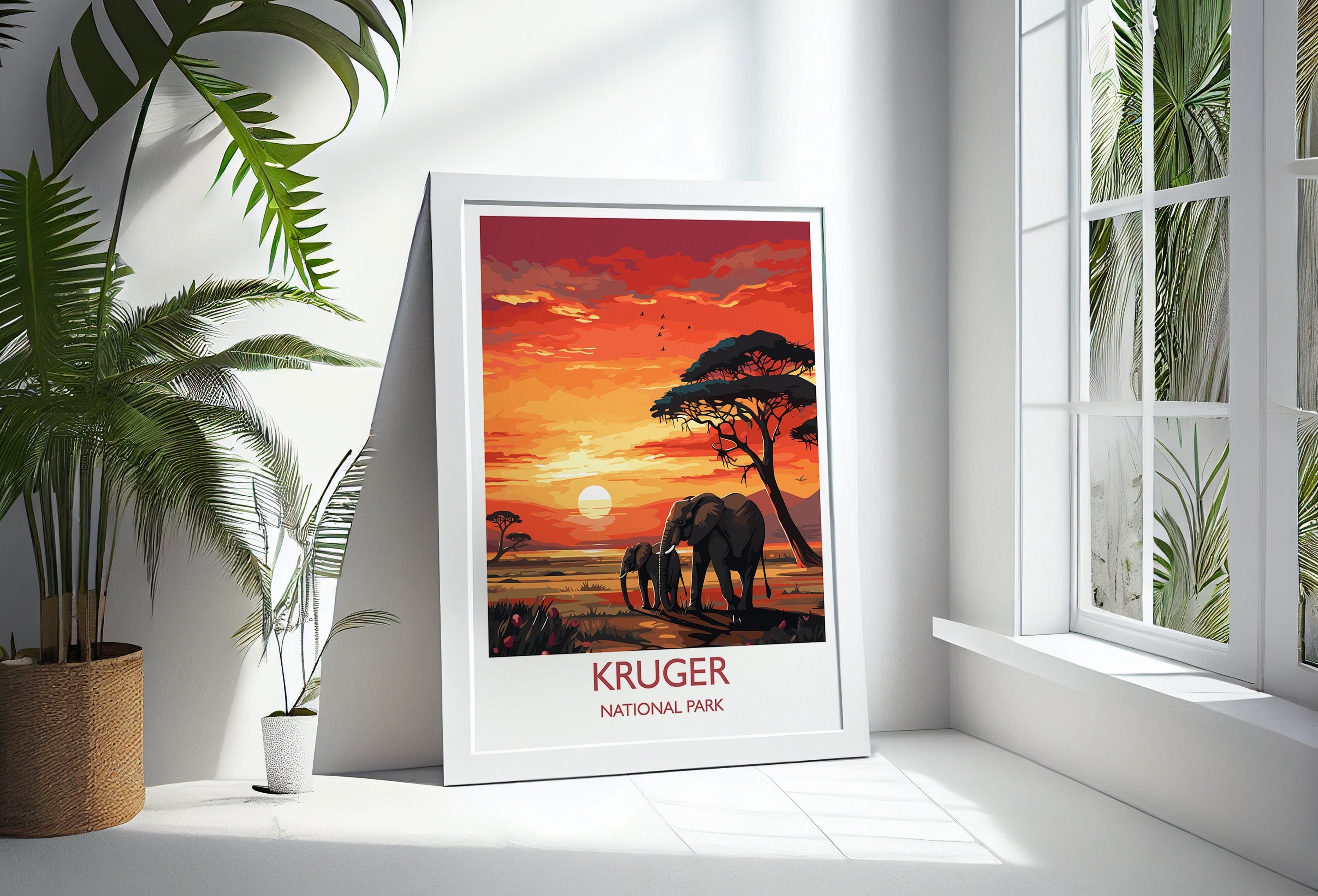 Kruger Travel Print, Travel Poster of Kruger, Kruger Sunset Art Lovers Gift, South Africa Art Gift, Wall Art Print NQ Media Designs