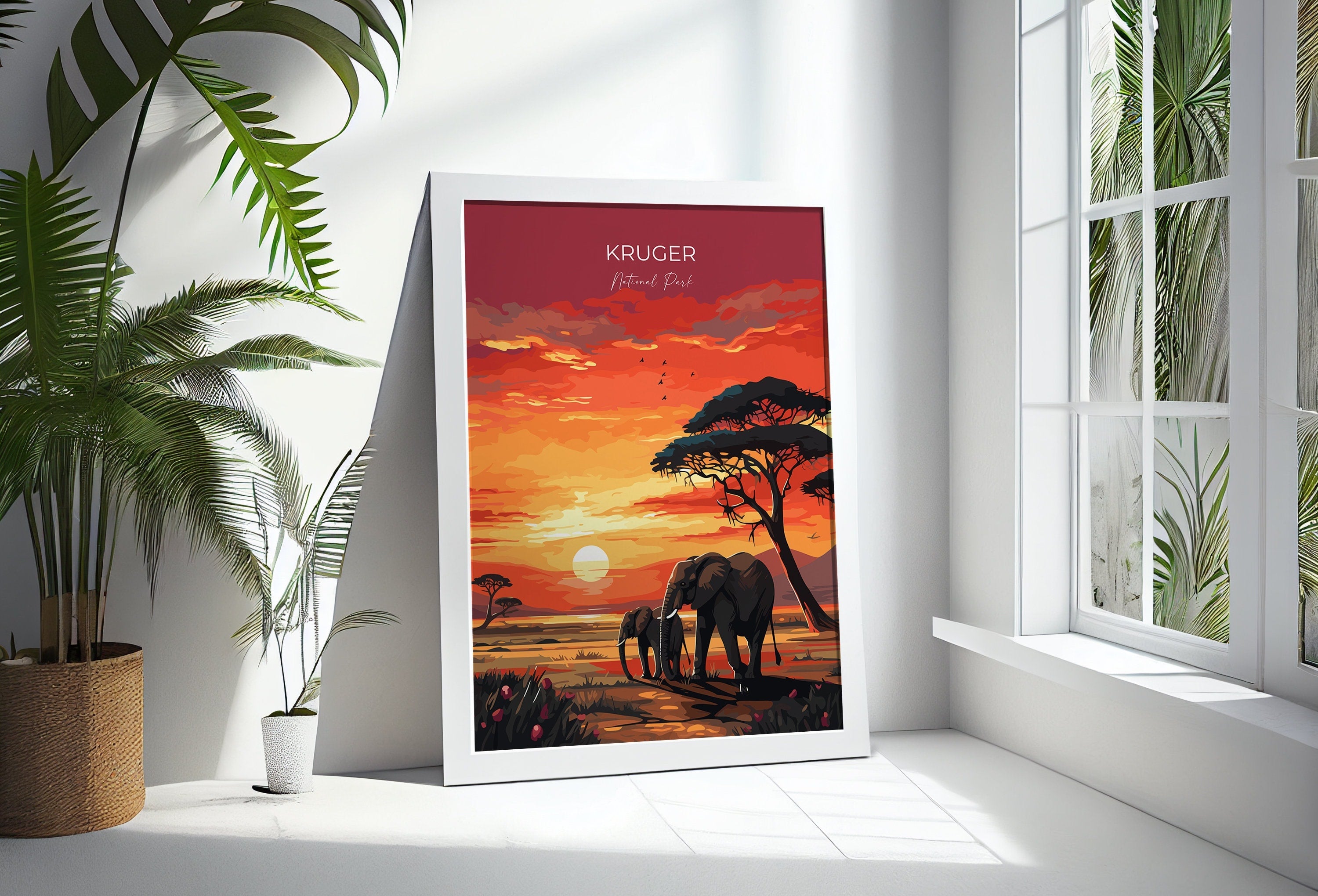 Kruger Travel Print, Travel Poster of Kruger, Kruger Sunset Art Lovers Gift, South Africa Art Gift, Wall Art Print NQ Media Designs