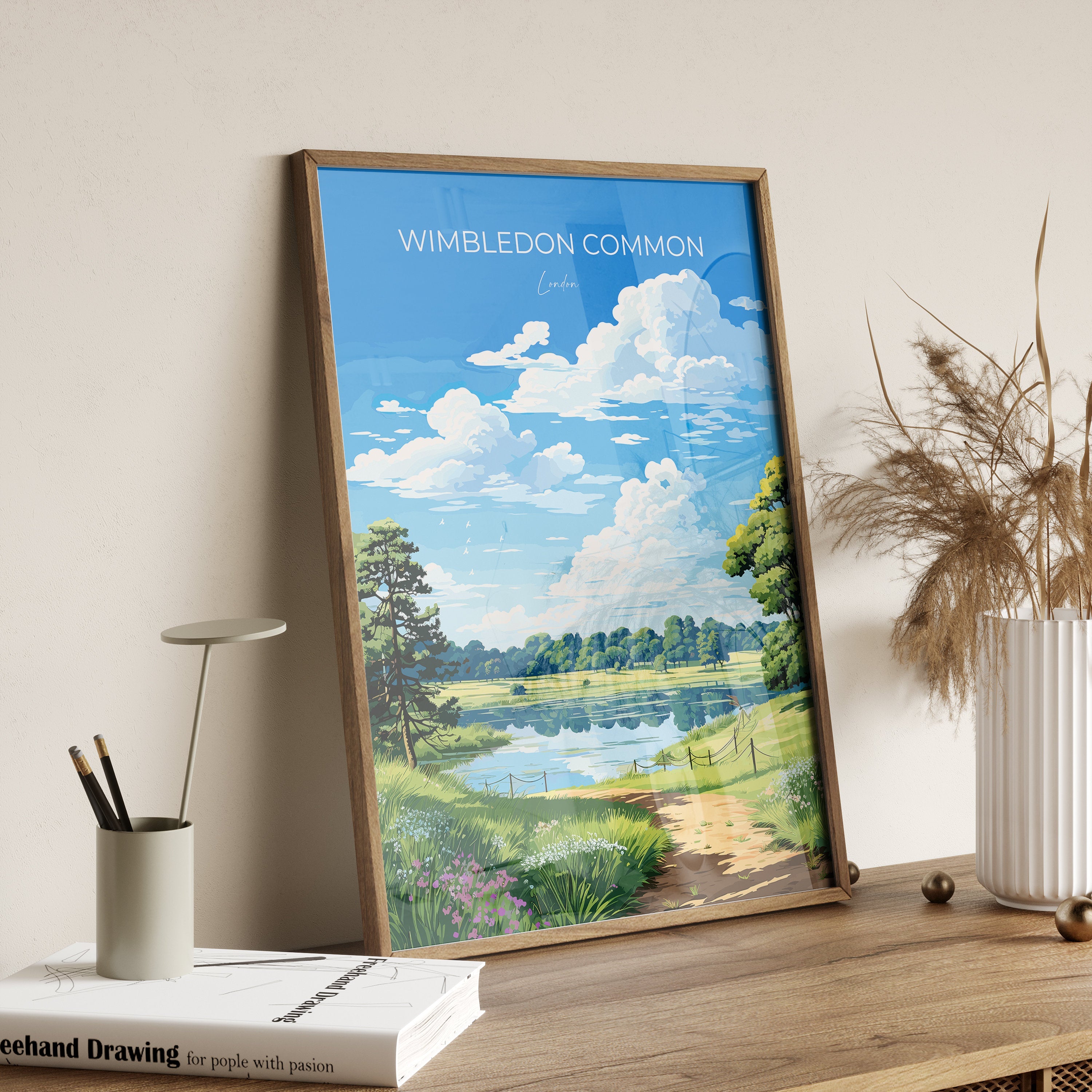 Wimbledon Common Travel Print, Travel Poster of Wimbledon Common, London Poster, Wimbledon Common Art Gift, London Art Lovers UK Travel Gift NQ Media Designs