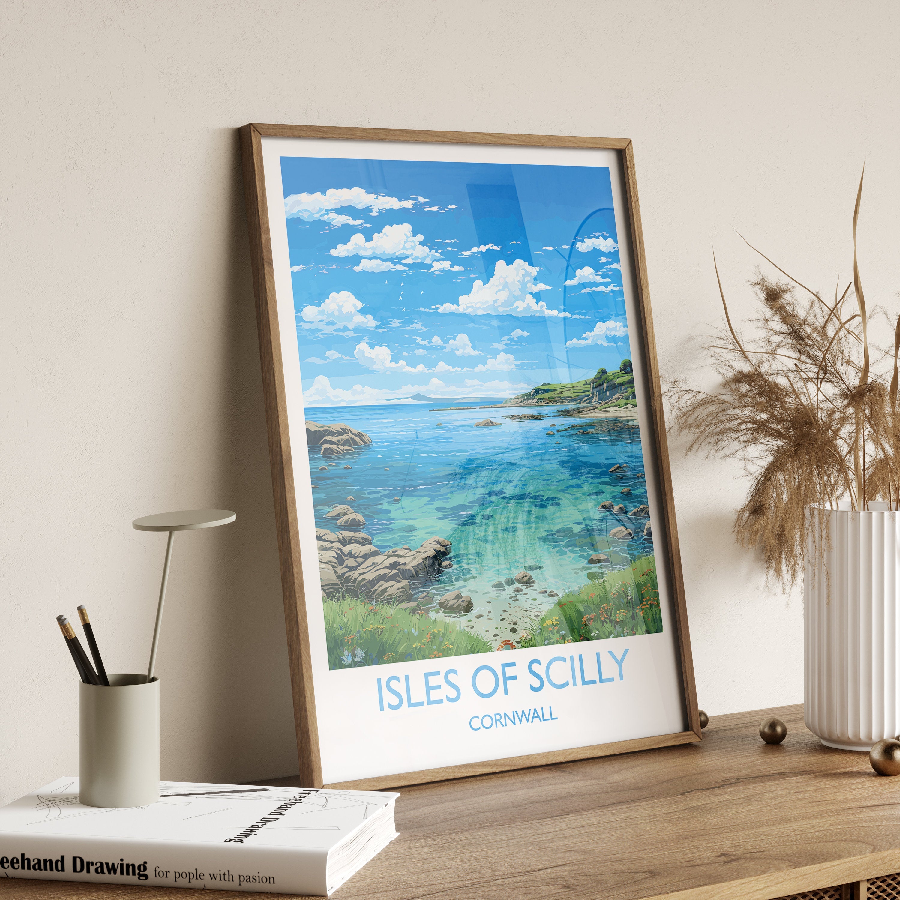 Isles of Scilly Travel Poster, Travel Print of Isles of Scilly, England, Cornwall Art, Isles of Scilly Art Lovers Gift, Wall Art Print NQ Media Designs