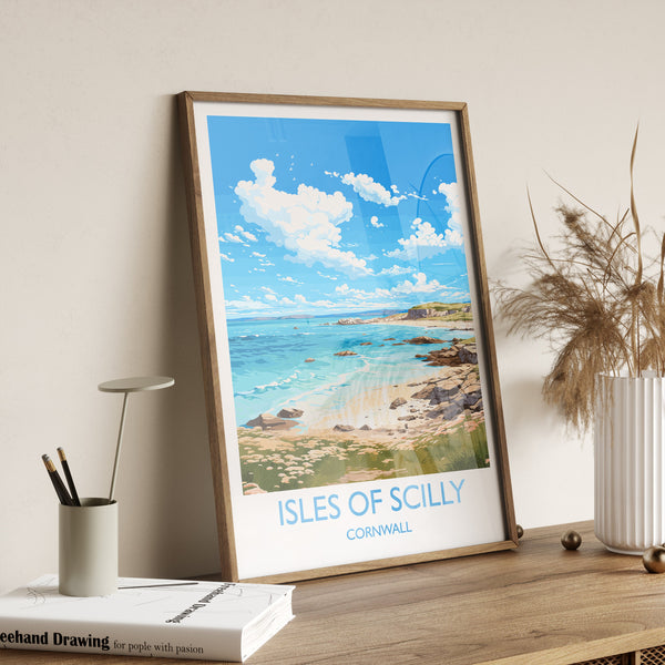 Isles of Scilly Travel Print, Travel Poster of Isles of Scilly, England, Cornwall Art, Isles of Scilly Art Lovers Gift, Wall Art Print