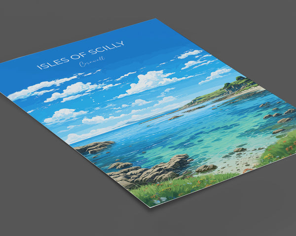 Isles of Scilly Travel Print, Travel Poster of Isles of Scilly, England, Cornwall Art, Isles of Scilly Art Lovers Gift, Wall Art Print