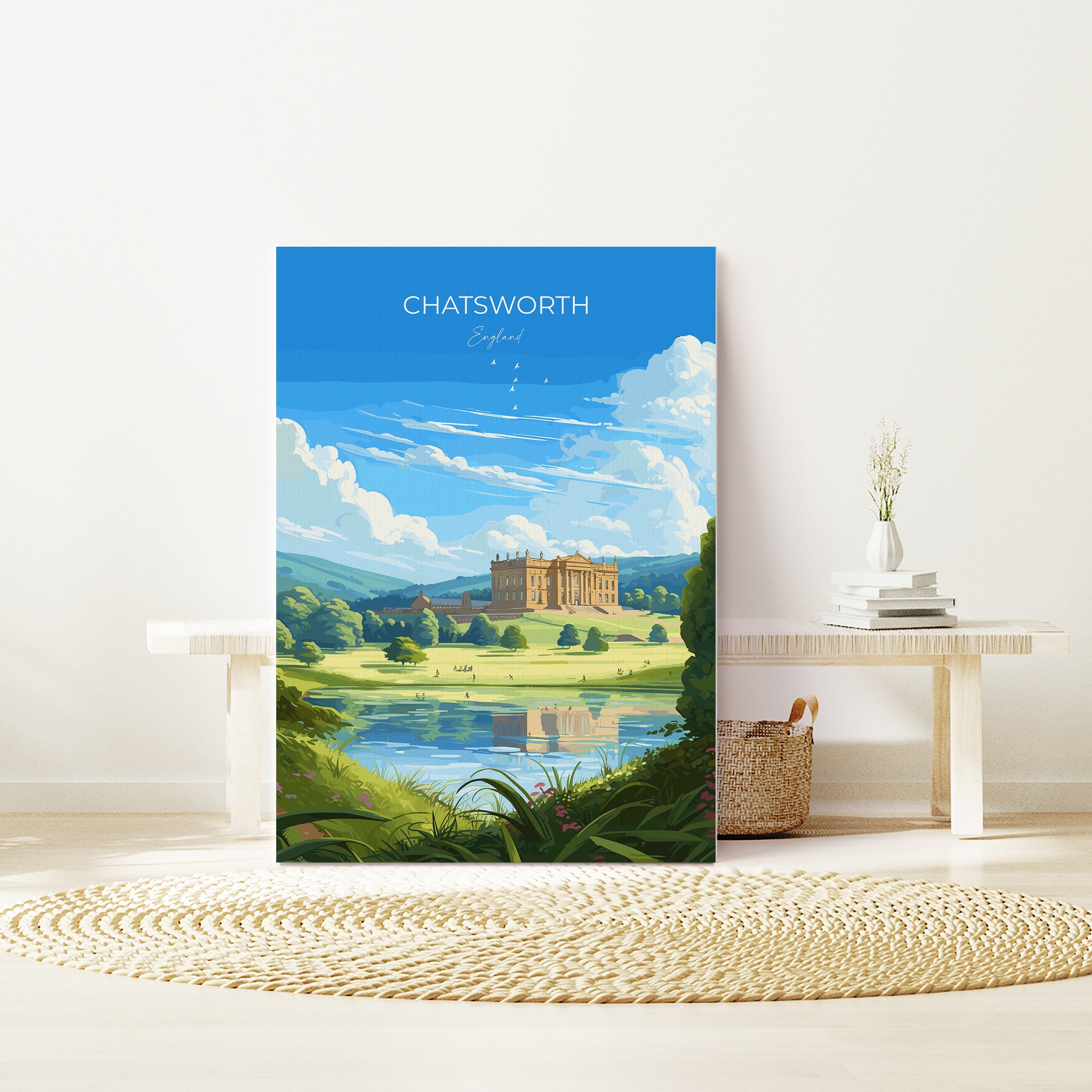 Chatsworth Travel Print Wall Art, Travel Poster of Chatsworth, England, Peak District Art Lovers Gift, Chatsworth Gift, English Countryside NQ Media Designs