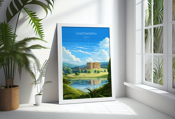 Chatsworth Travel Print Wall Art, Travel Poster of Chatsworth, England, Peak District Art Lovers Gift, Chatsworth Gift, English Countryside