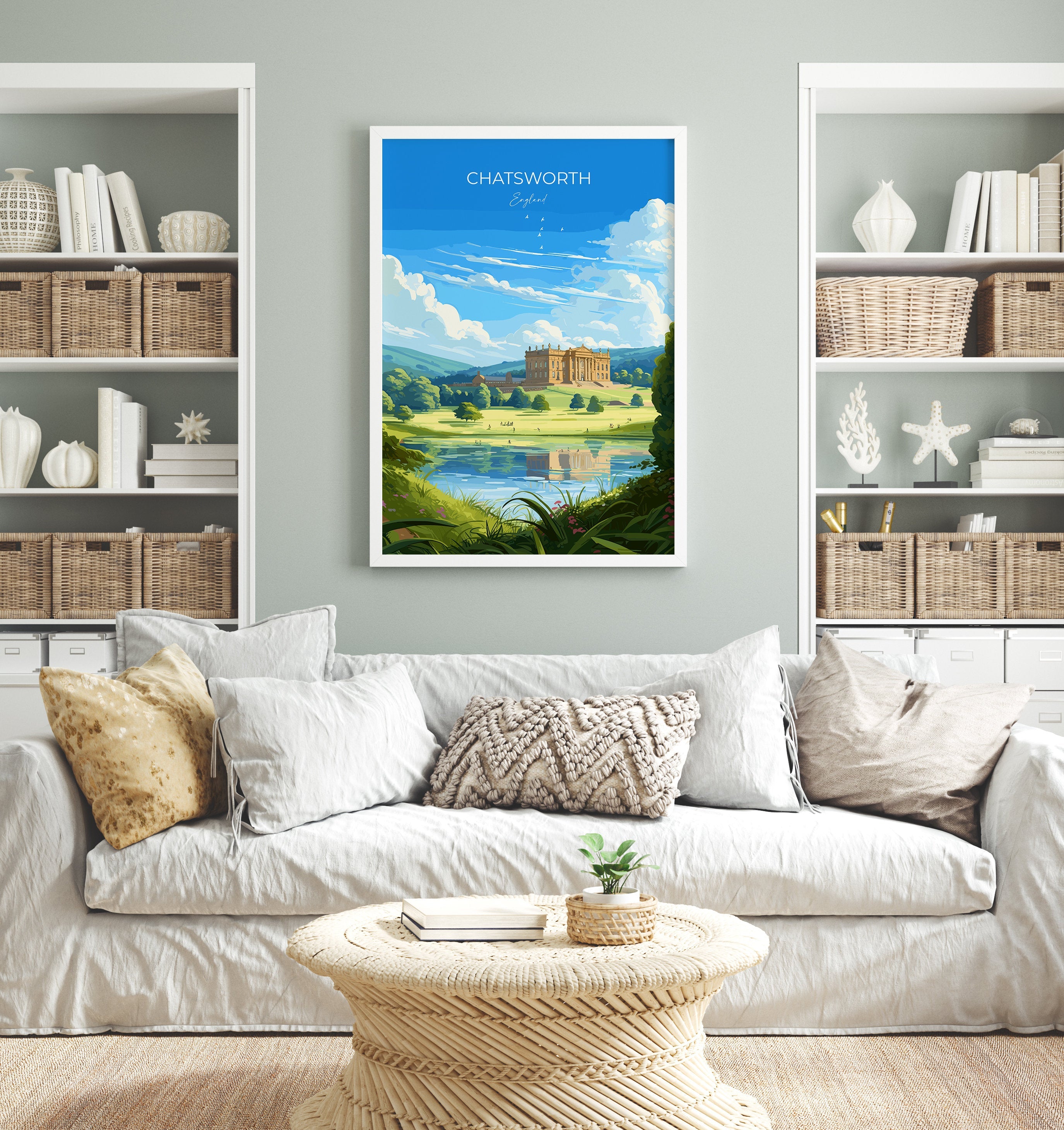 Chatsworth Travel Print Wall Art, Travel Poster of Chatsworth, England, Peak District Art Lovers Gift, Chatsworth Gift, English Countryside NQ Media Designs