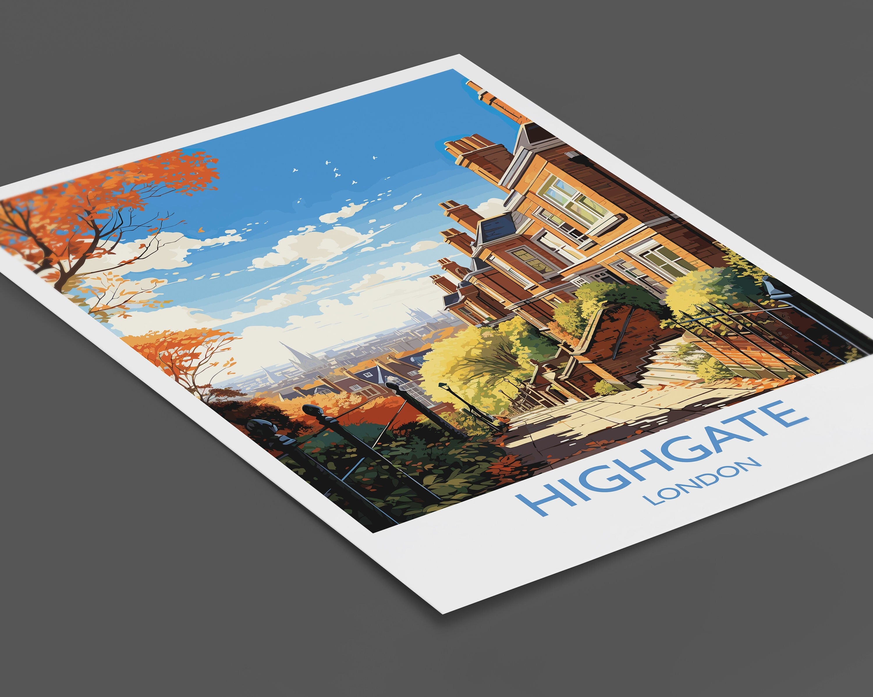 Highgate Travel Poster, Travel Print of Highgate , London Poster, Highgate Art Gift, London Art Lovers UK Travel Gift NQ Media Designs