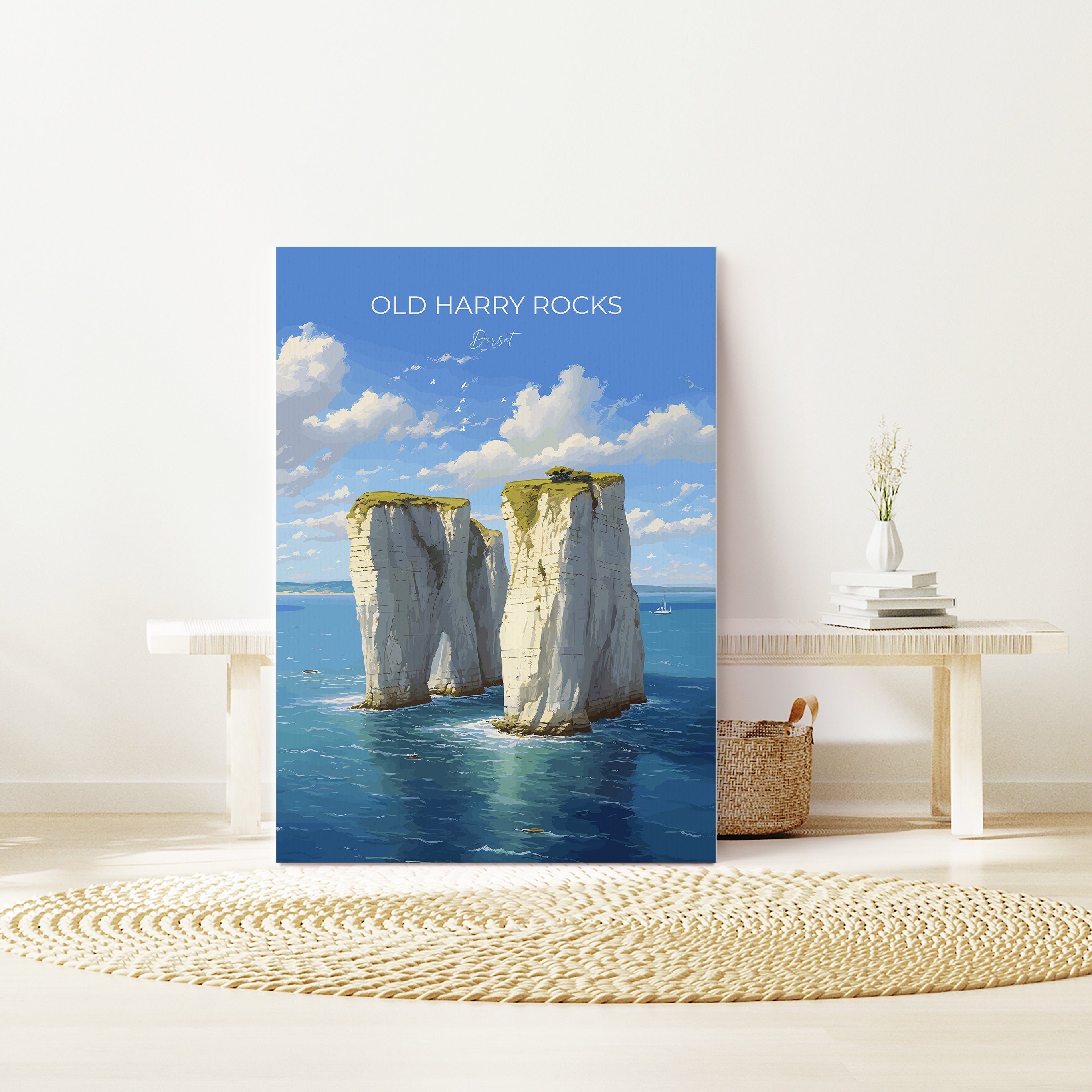 Old Harry Rocks Print, Travel Poster of Old Harry Rocks, England, Dorset Coast Art, Dorset Art Lovers Gift, Wall Art Print NQ Media Designs