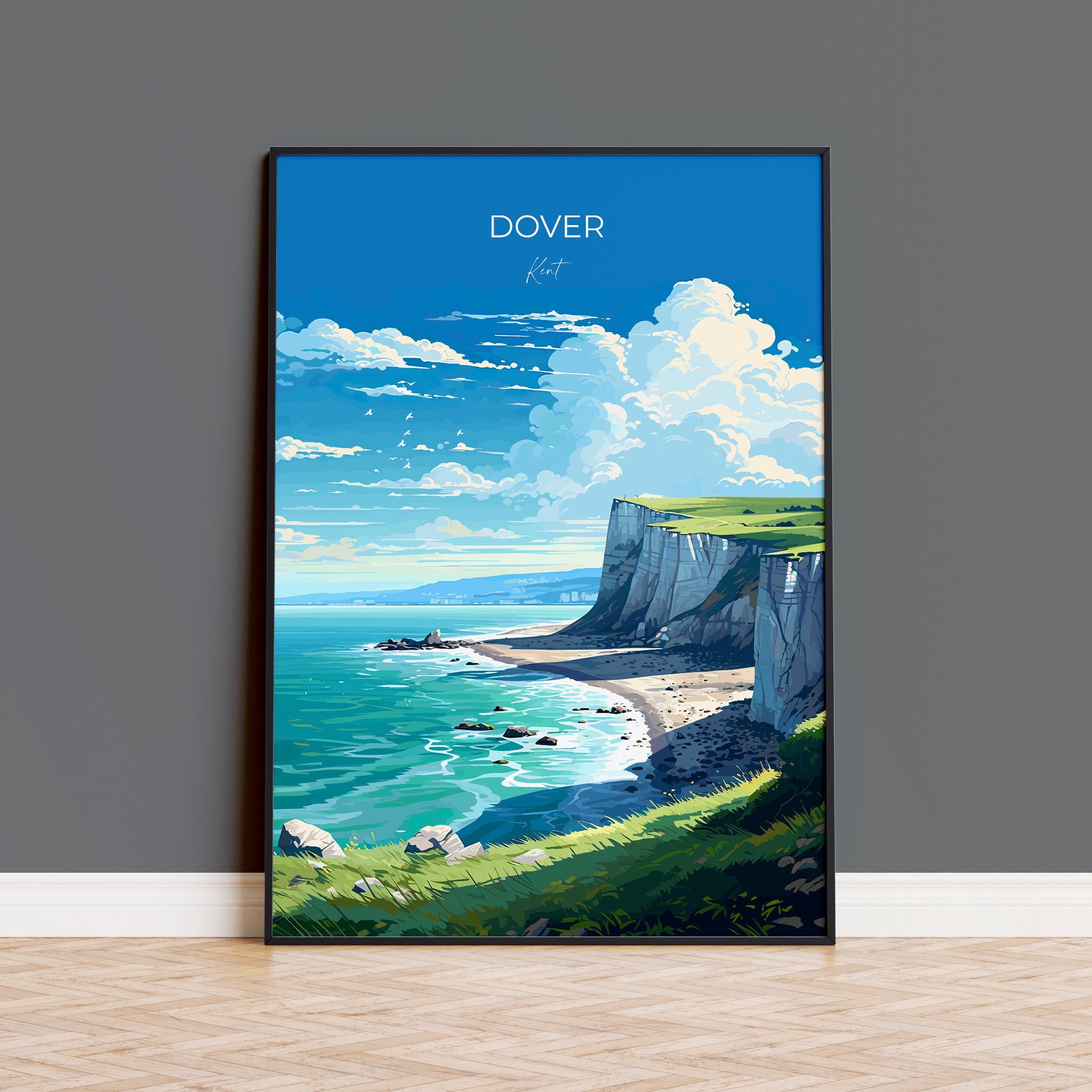 Dover Travel Print Wall Art, Dover Travel Poster, Kent, English Coastal Art lovers Gift, White Cliffs Gift NQ Media Designs