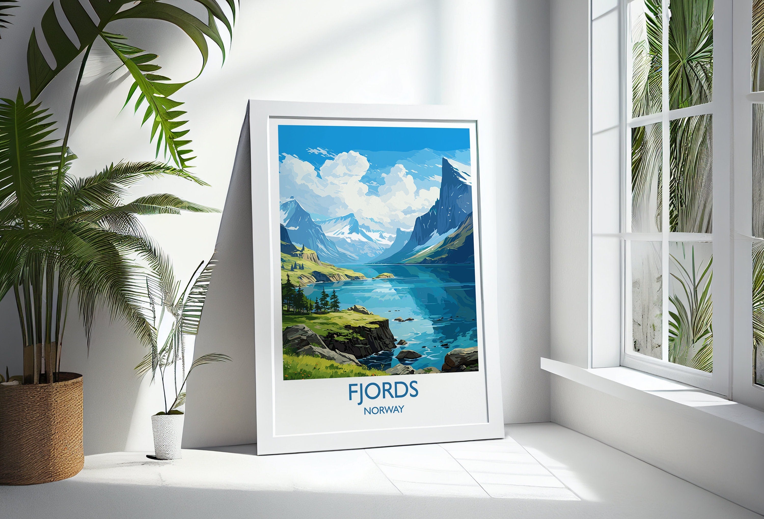 Fjords Travel Print, Travel Poster of Fjords, Norway Poster, Fjords Art Gift, Norway Art Lovers Travel Gift NQ Media Designs