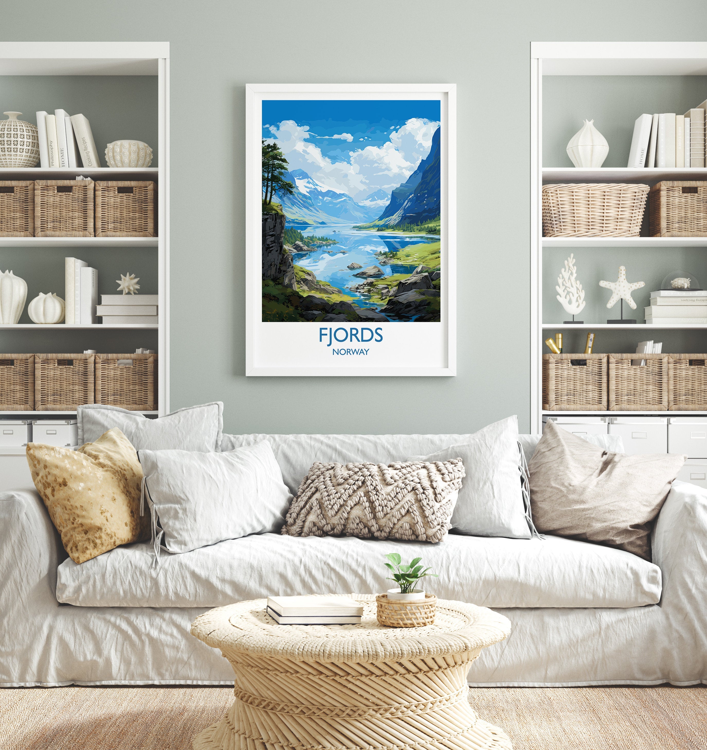 Fjords Travel Poster, Travel Print of Fjords, Norway Poster, Fjords Art Gift, Norway Art Lovers Travel Gift NQ Media Designs