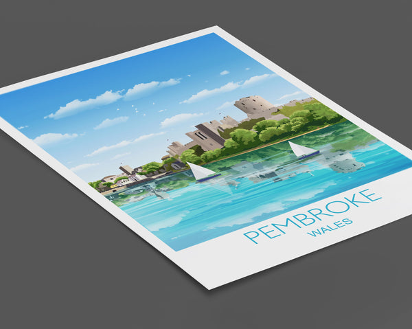 Pembroke Travel Print, Travel Poster of Pembroke, Wales, Pembrokeshire Art Gift, Wales Art Lovers Gift, Wall Art Print