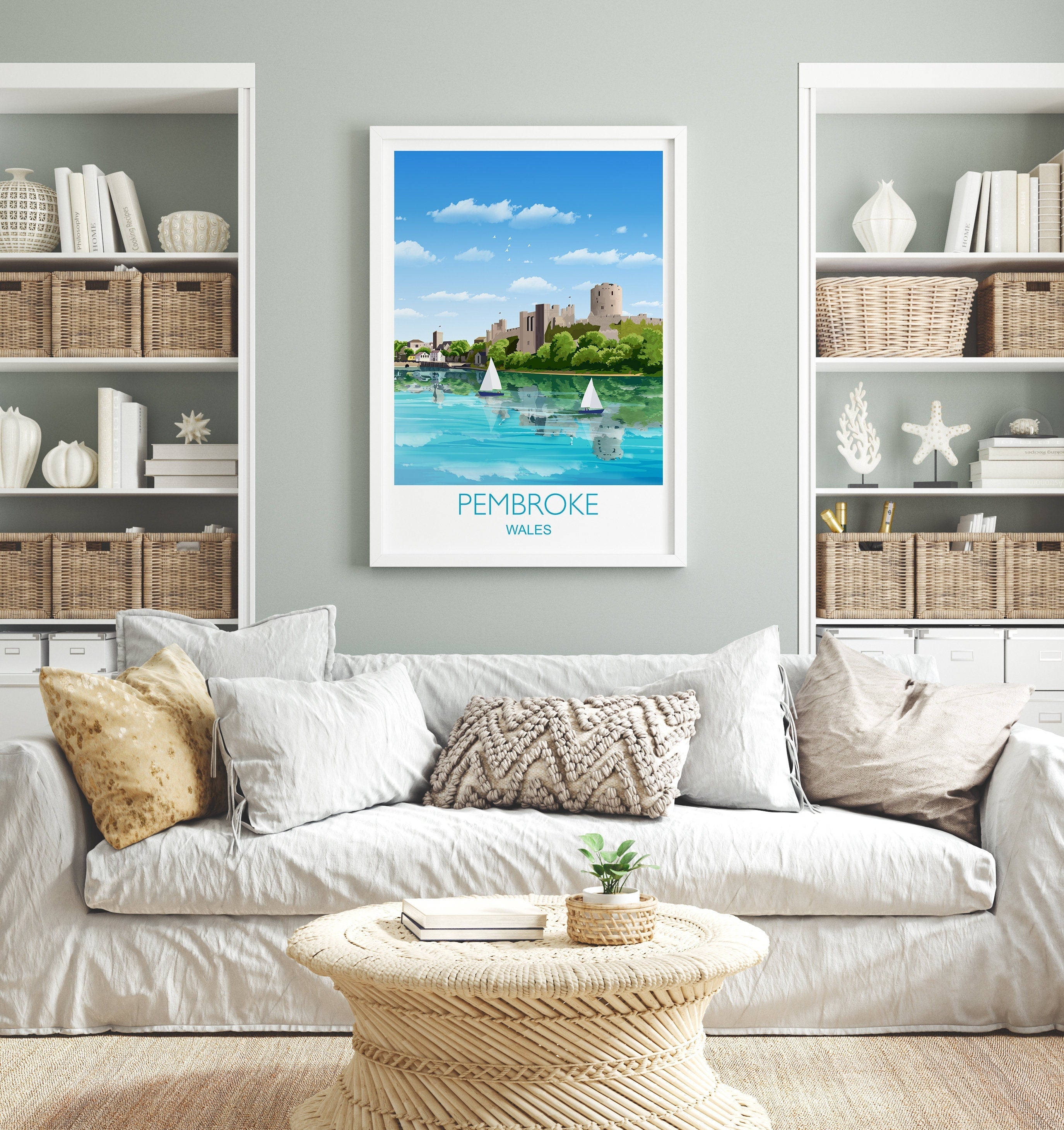 Pembroke Travel Print, Travel Poster of Pembroke, Wales, Pembrokeshire Art Gift, Wales Art Lovers Gift, Wall Art Print NQ Media Designs