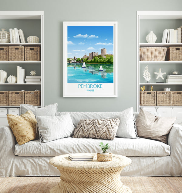 Pembroke Travel Print, Travel Poster of Pembroke, Wales, Pembrokeshire Art Gift, Wales Art Lovers Gift, Wall Art Print