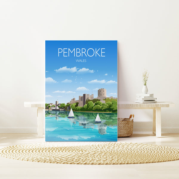 Pembroke Travel Print, Travel Poster of Pembroke, Wales, Pembrokeshire Art Gift, Wales Art Lovers Gift, Wall Art Print