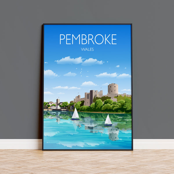 Pembroke Travel Print, Travel Poster of Pembroke, Wales, Pembrokeshire Art Gift, Wales Art Lovers Gift, Wall Art Print