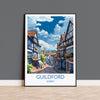 Guildford Travel Print, Travel Poster of Guildford, Surrey Poster, Guildford Art Gift, London Art Lovers UK Travel Gift NQ Media Designs