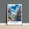 Guildford Travel Print, Travel Poster of Guildford, Surrey Poster, Guildford Art Gift, London Art Lovers UK Travel Gift