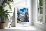 Guildford Travel Print, Travel Poster of Guildford, Surrey Poster, Guildford Art Gift, London Art Lovers UK Travel Gift NQ Media Designs