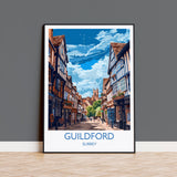 Guildford Travel Poster, Travel Print of Guildford, Surrey Poster, Guildford Art Gift, London Art Lovers UK Travel Gift NQ Media Designs
