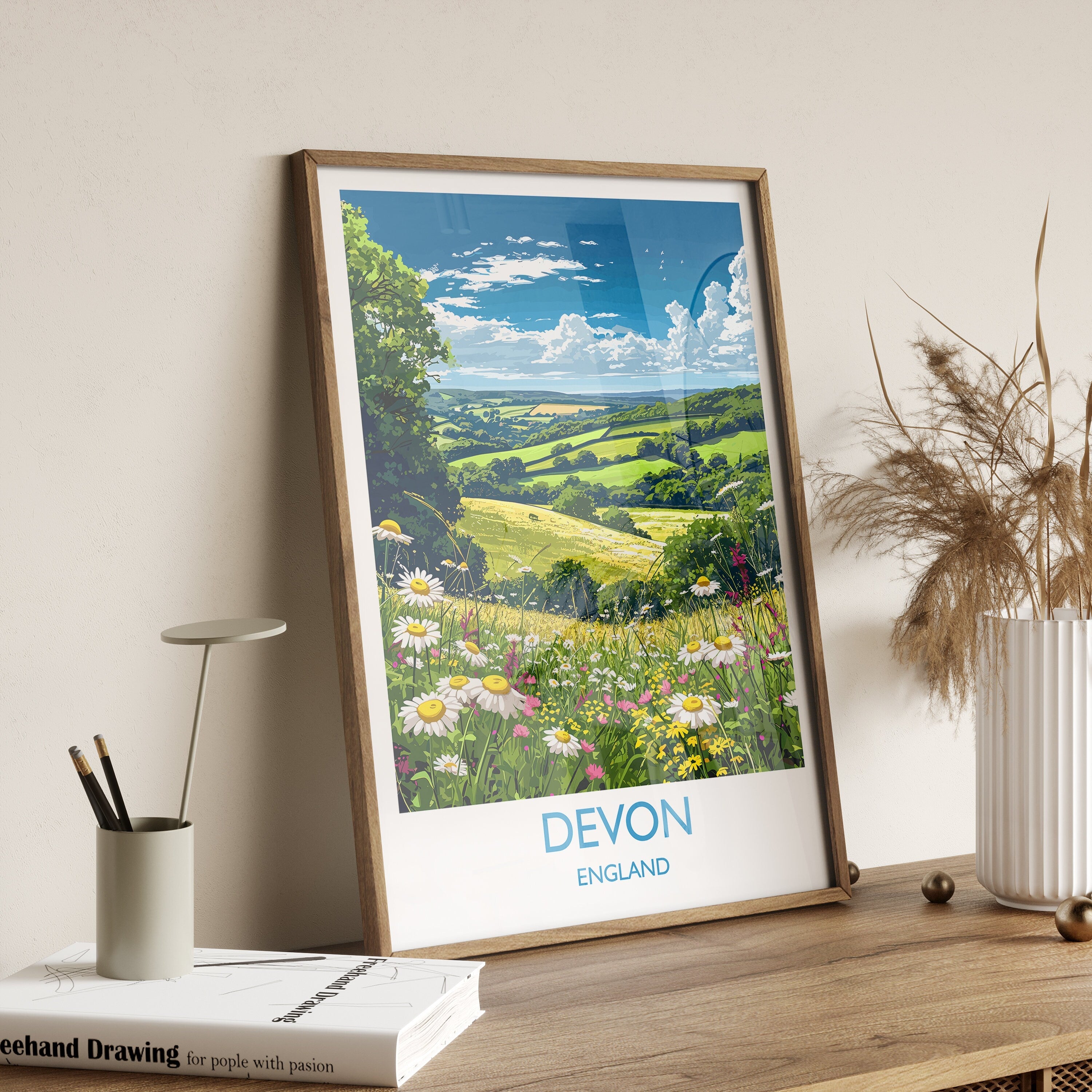 Devon Print Wall Art, Travel Poster of Devon, England, Devon Art Gift, Devon Countryside Art, England Wall Art Print NQ Media Designs
