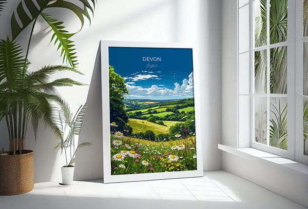 Devon Poster Wall Art, Travel Print of Devon, England, Devon Art Gift, Devon Countryside Art, England Wall Art Print