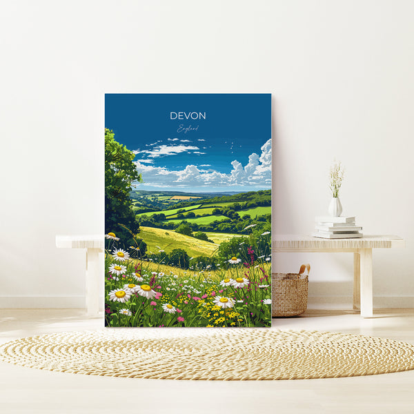 Devon Poster Wall Art, Travel Print of Devon, England, Devon Art Gift, Devon Countryside Art, England Wall Art Print