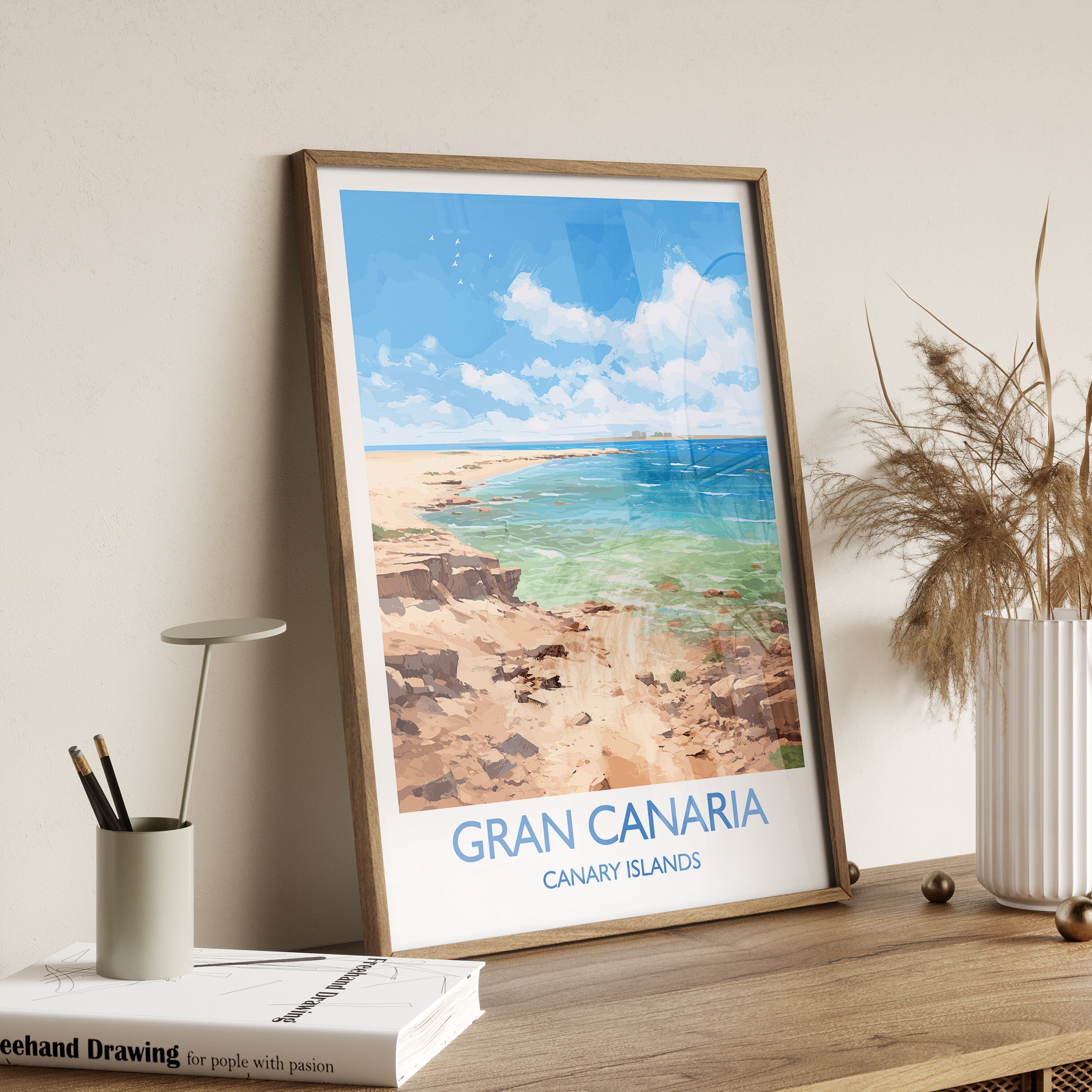 Gran Canaria Travel Print, Travel Poster of Gran Canaria, Canary Islands, Gran Canaria Art lovers Gift, Wall Art Print NQ Media Designs