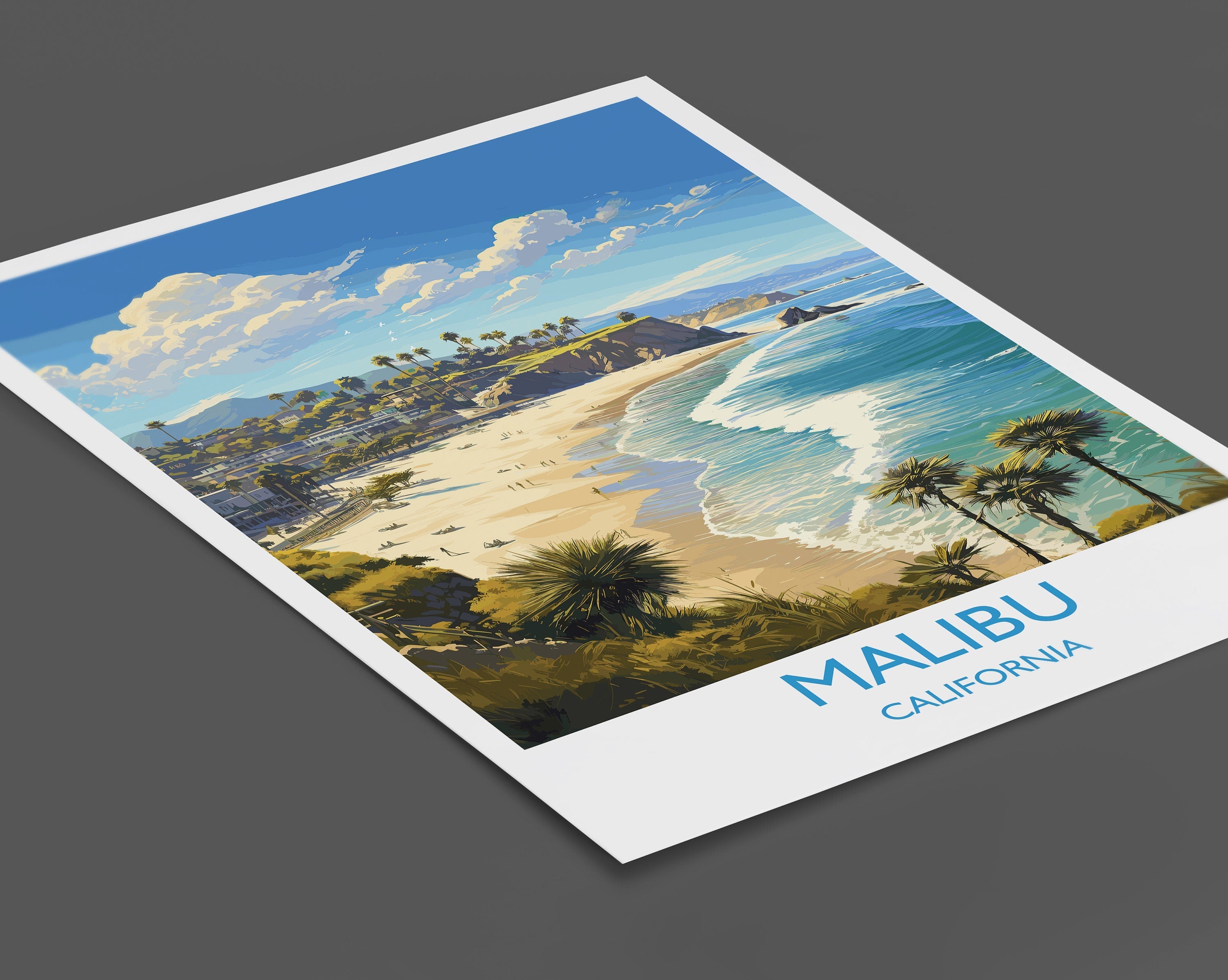Malibu Travel Poster, Travel Print of Malibu, California, Malibu Art Lovers Gift, USA Gift, Wall Art Print NQ Media Designs