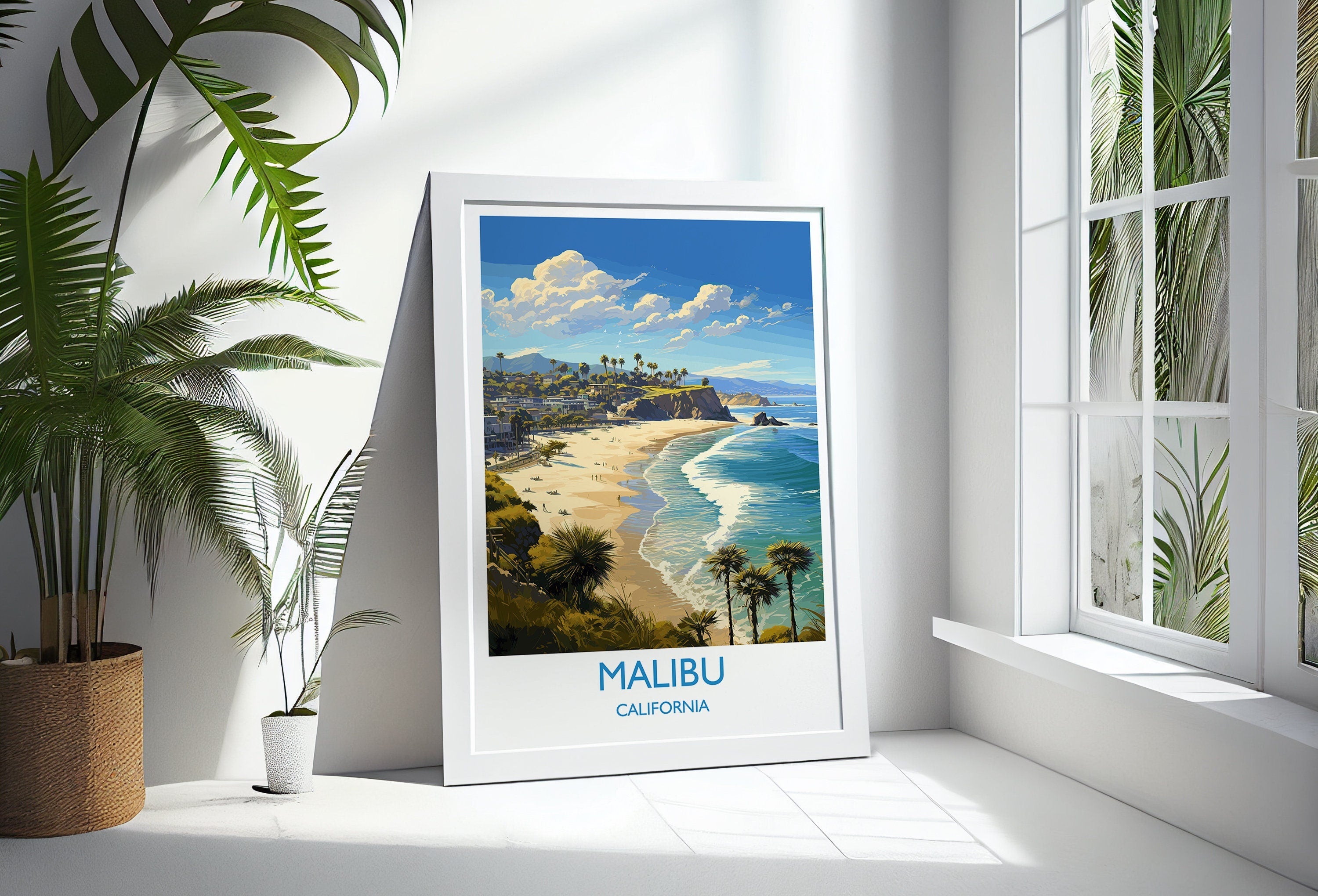 Malibu Travel Poster, Travel Print of Malibu, California, Malibu Art Lovers Gift, USA Gift, Wall Art Print NQ Media Designs