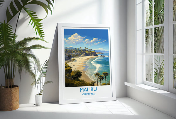 Malibu Travel Poster, Travel Print of Malibu, California, Malibu Art Lovers Gift, USA Gift, Wall Art Print