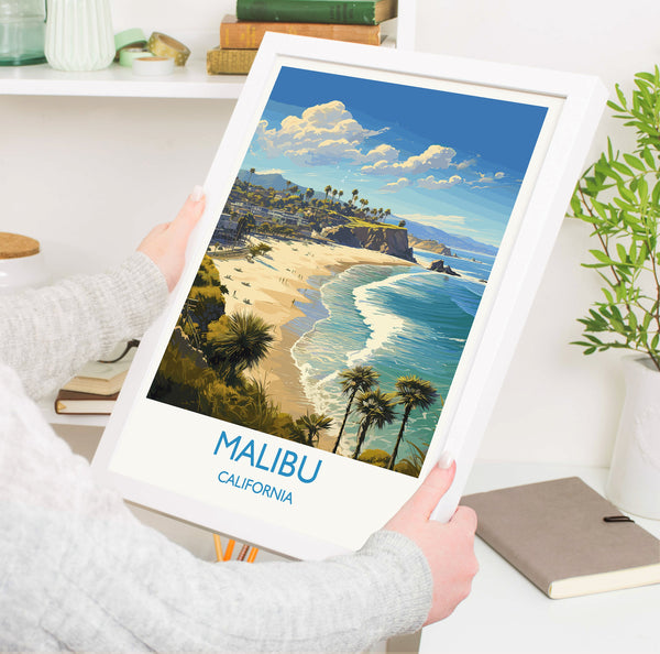 Malibu Travel Poster, Travel Print of Malibu, California, Malibu Art Lovers Gift, USA Gift, Wall Art Print