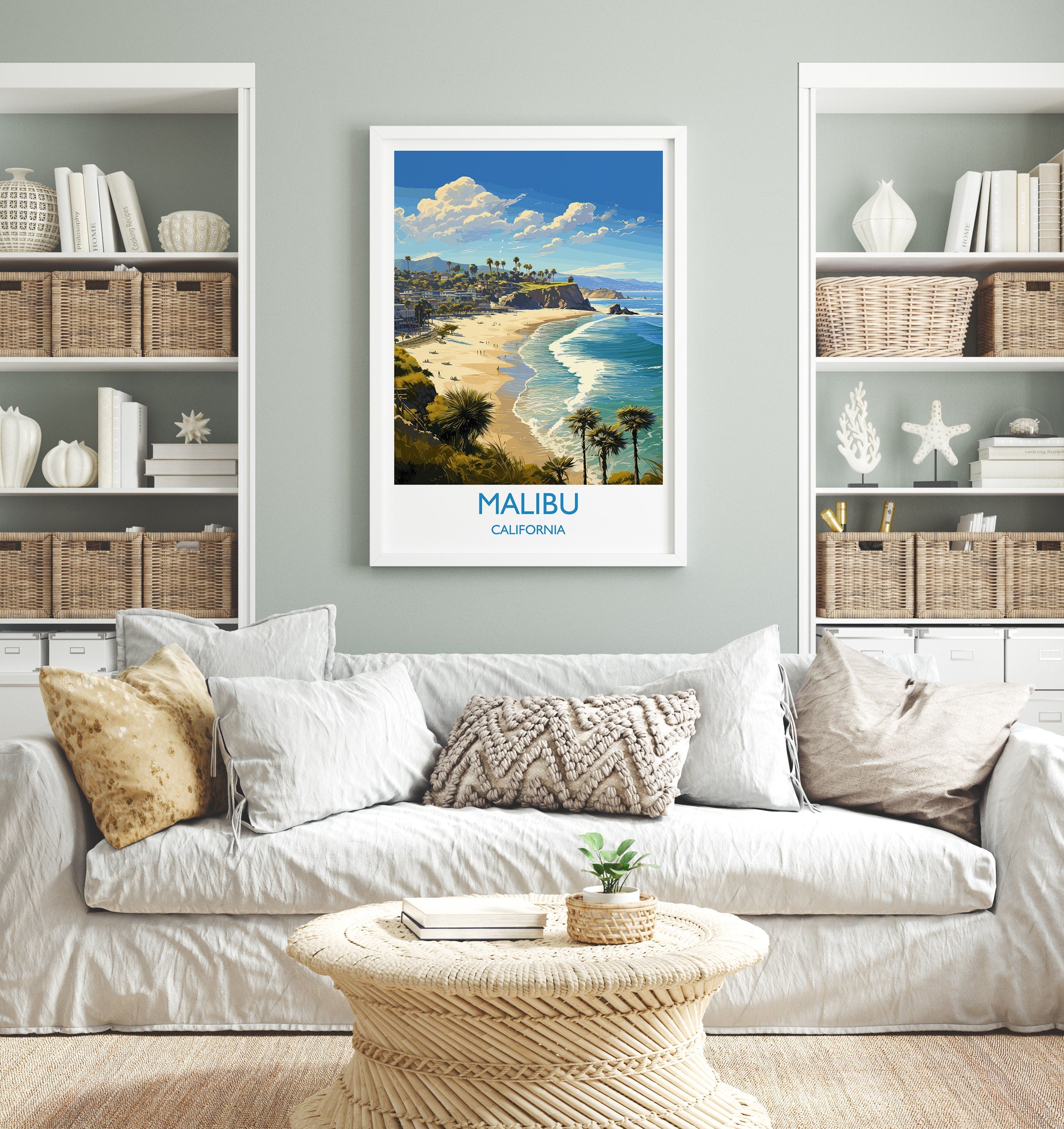 Malibu Travel Poster, Travel Print of Malibu, California, Malibu Art Lovers Gift, USA Gift, Wall Art Print NQ Media Designs