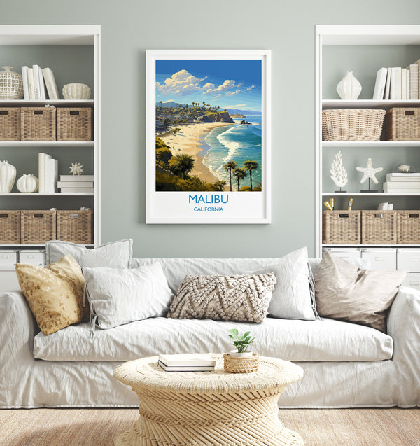 Malibu Travel Poster, Travel Print of Malibu, California, Malibu Art Lovers Gift, USA Gift, Wall Art Print