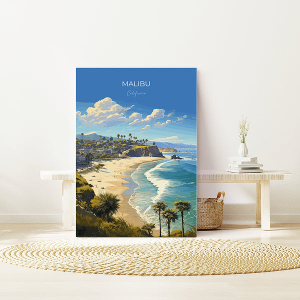 Malibu Travel Print, Travel Poster of Malibu, California, Malibu Art Lovers Gift, USA Gift, Wall Art Print
