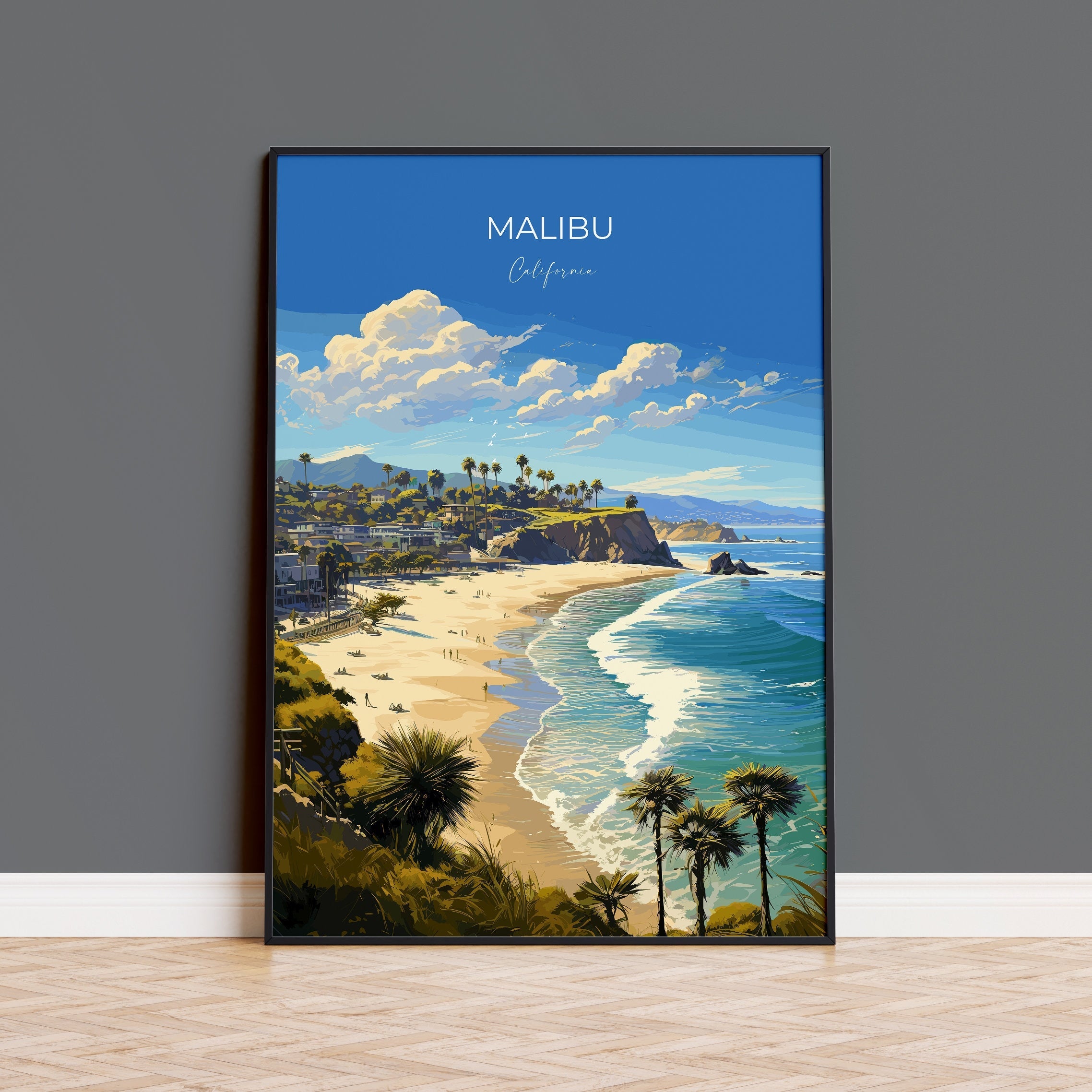 Malibu Travel Print, Travel Poster of Malibu, California, Malibu Art Lovers Gift, USA Gift, Wall Art Print NQ Media Designs
