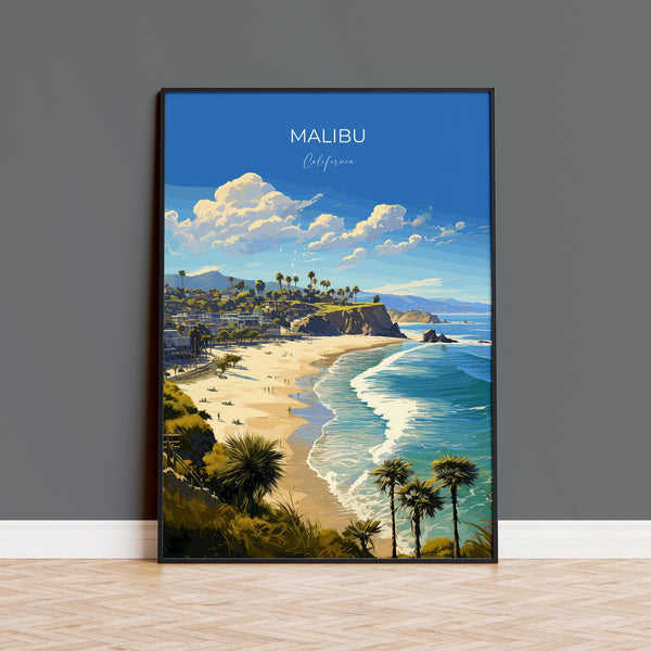 Malibu Travel Print, Travel Poster of Malibu, California, Malibu Art Lovers Gift, USA Gift, Wall Art Print
