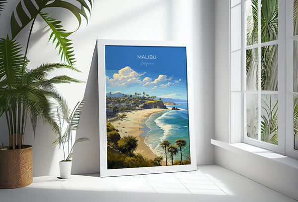 Malibu Travel Print, Travel Poster of Malibu, California, Malibu Art Lovers Gift, USA Gift, Wall Art Print