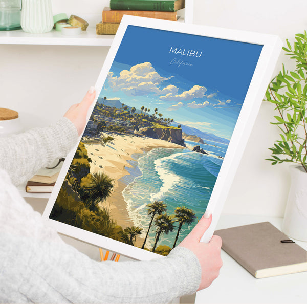 Malibu Travel Print, Travel Poster of Malibu, California, Malibu Art Lovers Gift, USA Gift, Wall Art Print